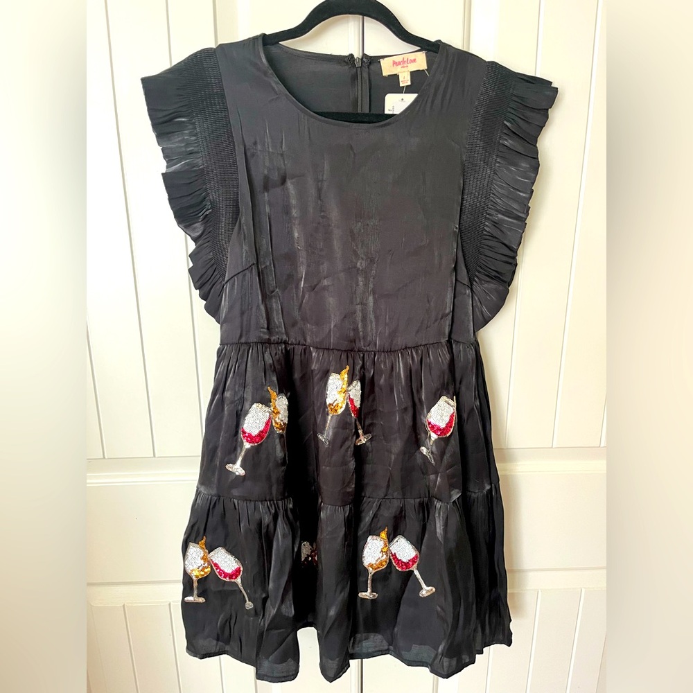 Peach Love California Holiday Cheers Sequins Satin Dress